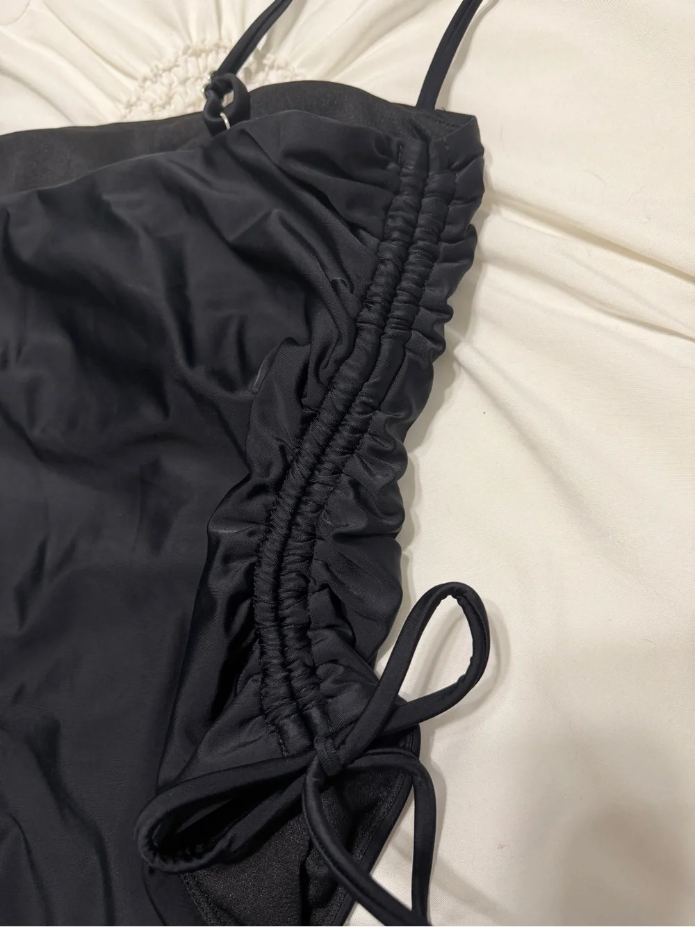 No Boundaries Black Ruched One-Piece Swimsuit with Side Ties